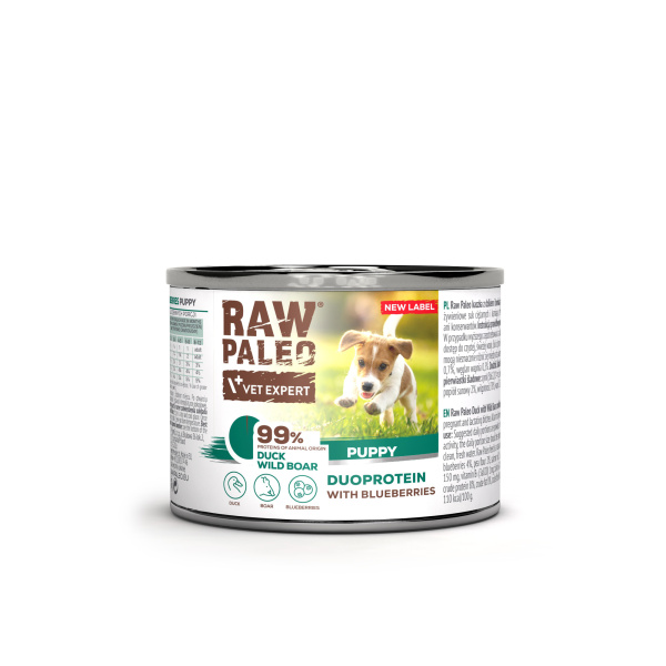 RAW PALEO DUCK&BOAR PUPPY CAN 12x200g - mokra karma dla szczeniąt duoproteina kaczka z dzikiem