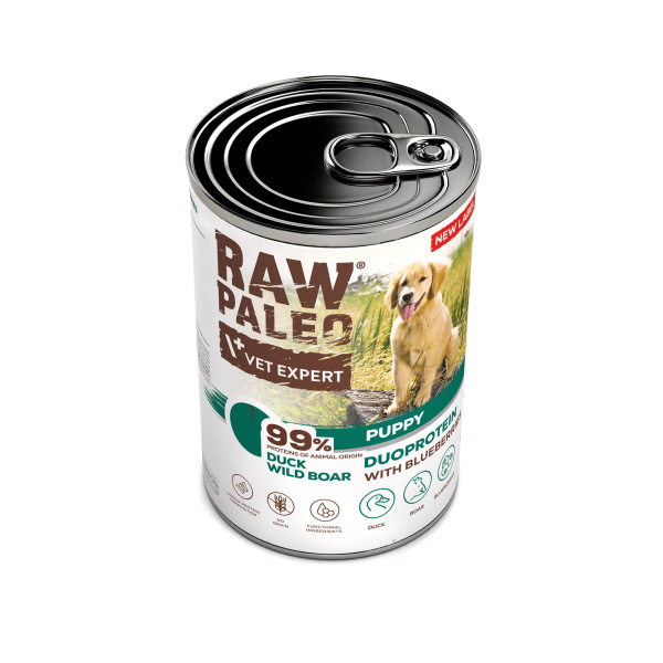 RAW PALEO DUCK&BOAR PUPPY CAN 6x400g - mokra karma dla szczeniąt duoproteina kaczka z dzikiem