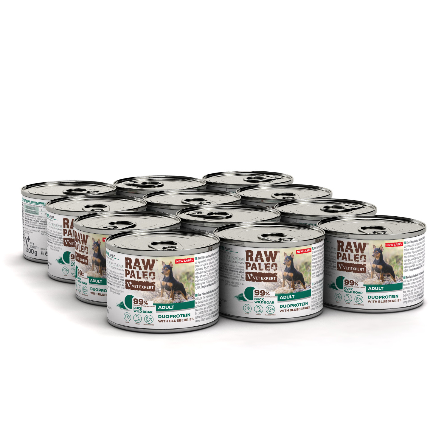 RAW PALEO DUCK&BOAR ADULT CAN 12x200g - mokra karma dla psów dorosłych duoproteina kaczka z dzikiem