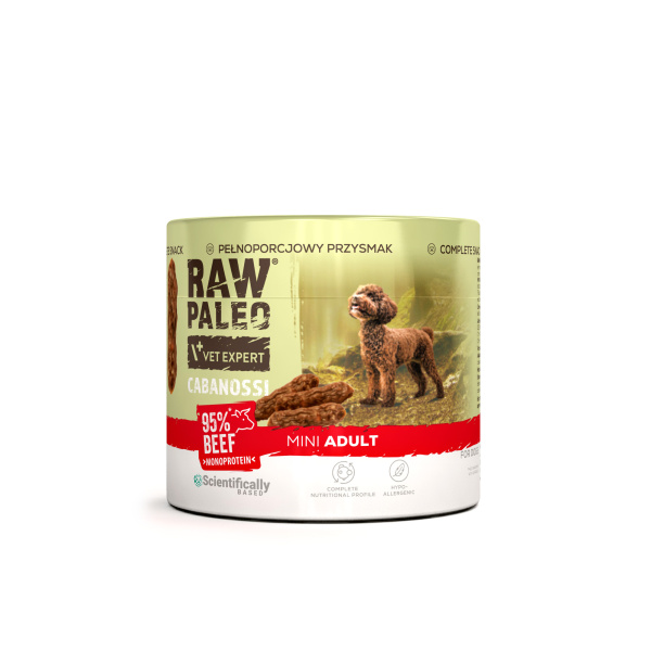 RAW PALEO Cabanossi Beef Mini 100g - pełnoporcjowy naturalny przysmak w formie kiełbaski dla psa