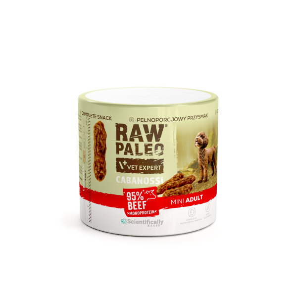 RAW PALEO Cabanossi Beef Mini 100g - pełnoporcjowy naturalny przysmak w formie kiełbaski dla psa