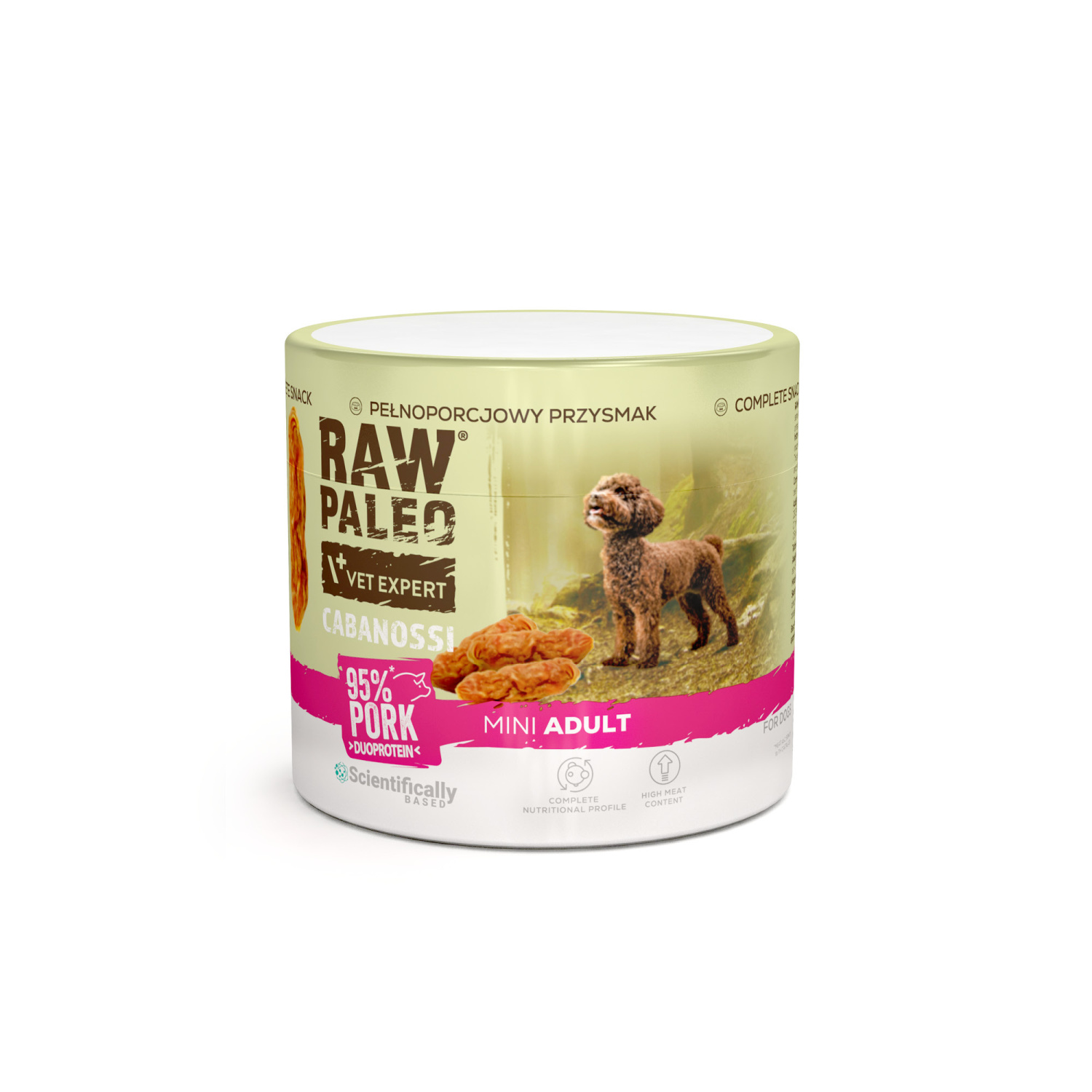 RAW PALEO Cabanossi Pork Mini 100g - pełnoporcjowy naturalny przysmak w formie kiełbaski dla psa