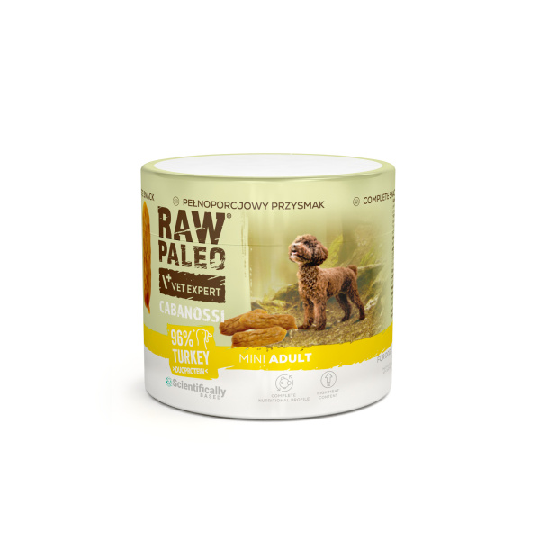 RAW PALEO Cabanossi Turkey Mini 100g - pełnoporcjowy naturalny przysmak w formie kiełbaski dla psa