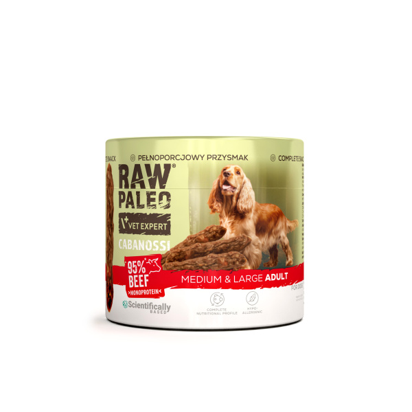 RAW PALEO Cabanossi Beef Medium Large 100g - pełnoporcjowy naturalny przysmak w formie kiełbaski dla psa