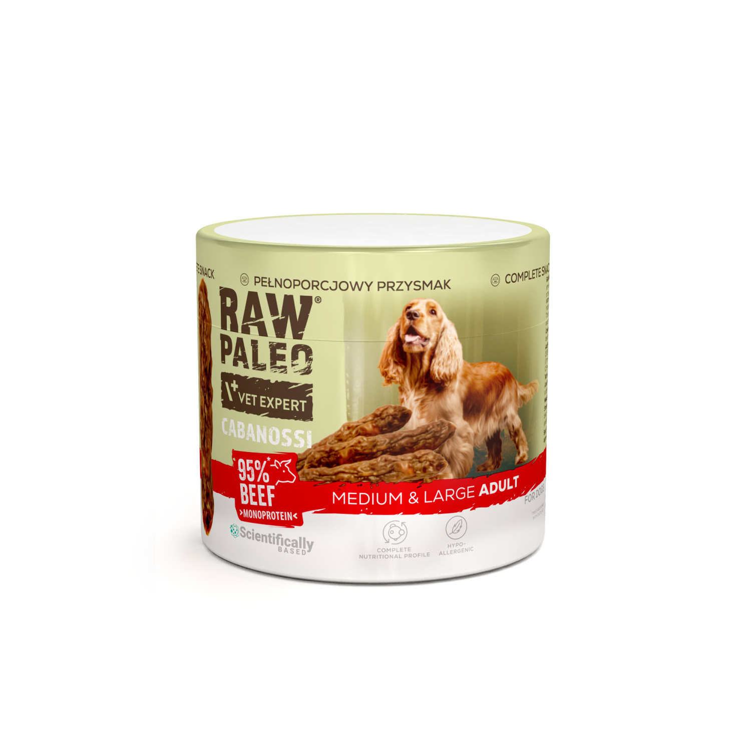 RAW PALEO Cabanossi Beef Medium Large 100g - pełnoporcjowy naturalny przysmak w formie kiełbaski dla psa