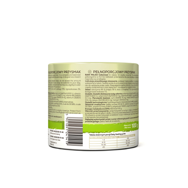RAW PALEO Cabanossi Game Medium Large 100g - pełnoporcjowy naturalny przysmak w formie kiełbaski dla psa