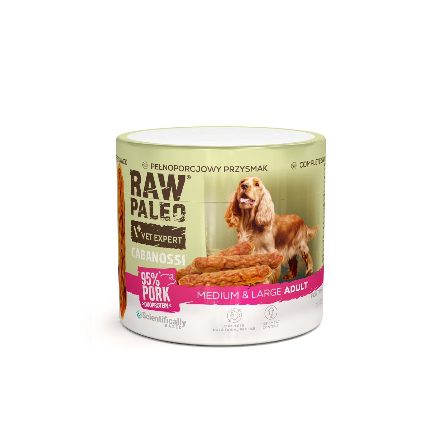 RAW PALEO Cabanossi Pork Medium Large 100g - pełnoporcjowy naturalny przysmak w formie kiełbaski dla psa