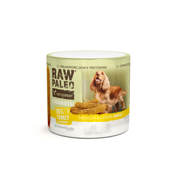 RAW PALEO Cabanossi Turkey Medium Large 100g - pełnoporcjowy naturalny przysmak w formie kiełbaski dla psa