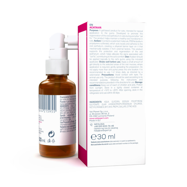 VET EXPERT ACATAVIR - żelowy preparat wspierający w "kocim katarze" 30 ml