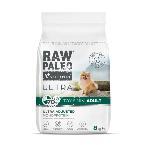PAKIET 2x14kg  RAW PALEO ULTRA DUCK TOY&MINI ADULT - półwilgotna karma z kaczką dla psów dorosłych ras małych i miniaturowych