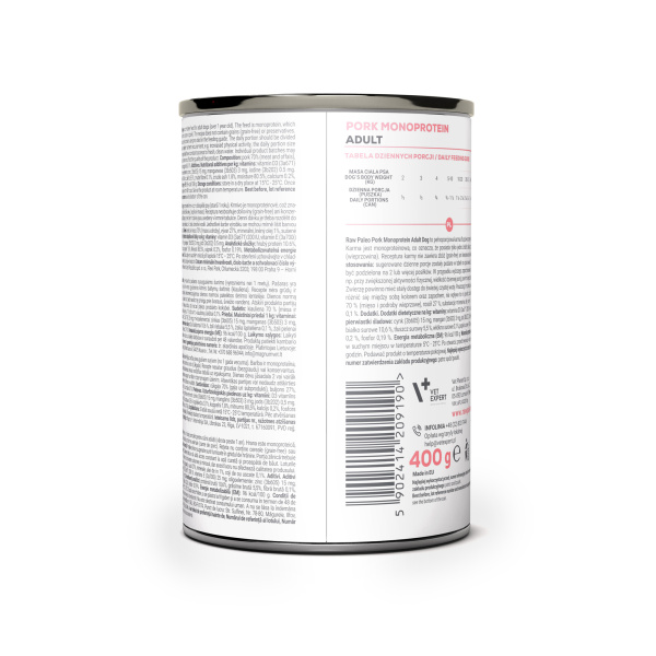 RAW PALEO ADULT DOG PORK 400g - mokra karma dla psów dorosłych monoproteina z wieprzowiną
