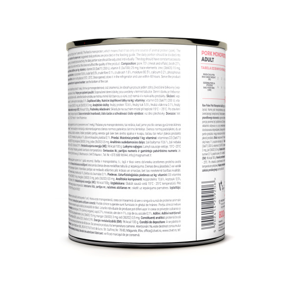 RAW PALEO ADULT DOG PORK 800g - mokra karma dla psów dorosłych monoproteina z wieprzowiną