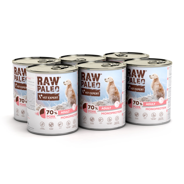 RAW PALEO ADULT DOG PORK 6x800g - mokra karma dla psów dorosłych monoproteina z wieprzowiną