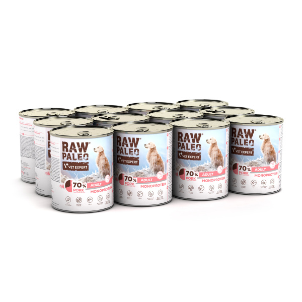 RAW PALEO ADULT DOG PORK 12x800g - mokra karma dla psów dorosłych monoproteina z wieprzowiną