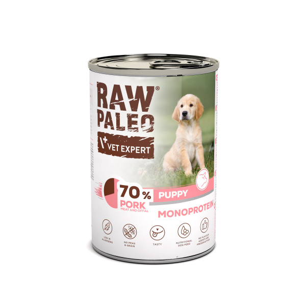 RAW PALEO PUPPY PORK 400g - mokra karma dla szczeniąt monoproteina z wieprzowiną