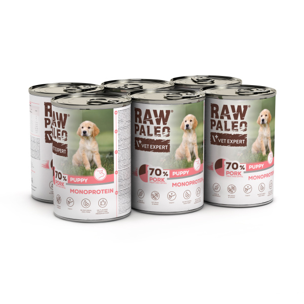 RAW PALEO PUPPY PORK 6x400g - mokra karma dla szczeniąt monoproteina z wieprzowiną