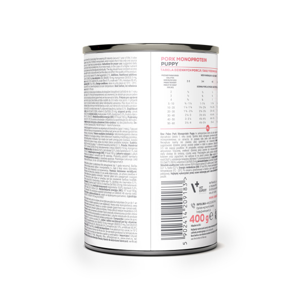 RAW PALEO PUPPY PORK 6x400g - mokra karma dla szczeniąt monoproteina z wieprzowiną