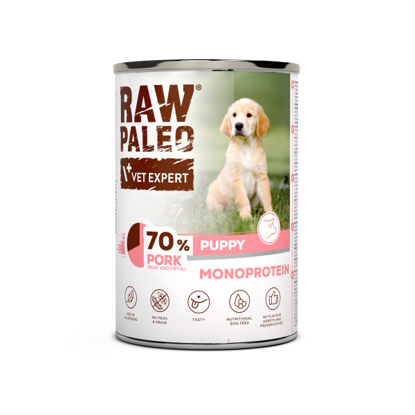 RAW PALEO PUPPY PORK 6x400g - mokra karma dla szczeniąt monoproteina z wieprzowiną