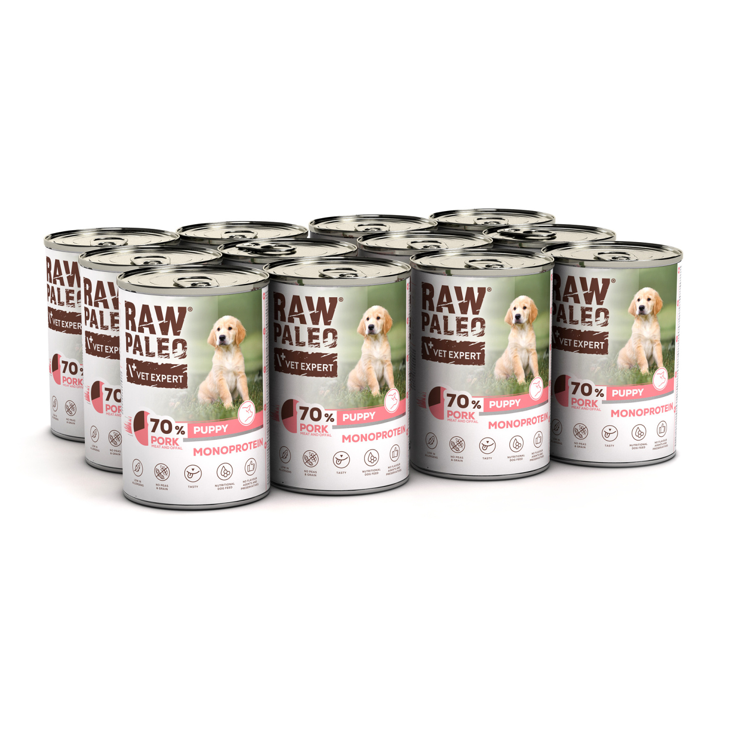 RAW PALEO PUPPY PORK 12x400g - mokra karma dla szczeniąt monoproteina z wieprzowiną