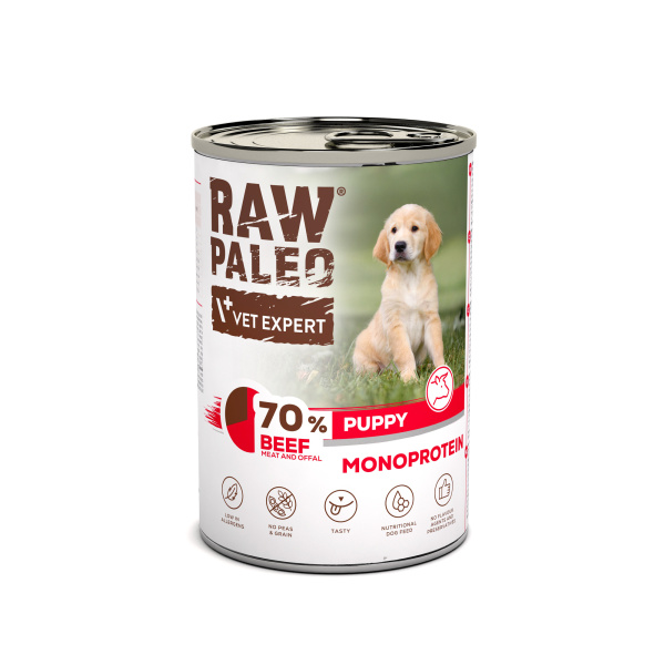 RAW PALEO PUPPY BEEF 400g - mokra karma dla szczeniąt monoproteina z wołowiną