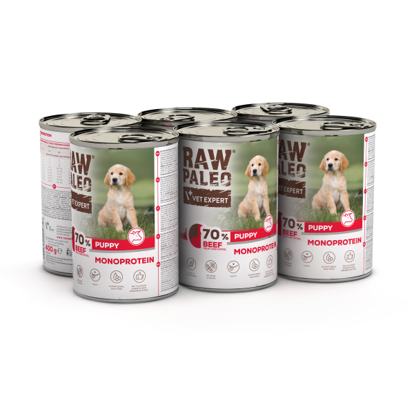 RAW PALEO PUPPY BEEF 6x400g - mokra karma dla szczeniąt monoproteina z wołowiną