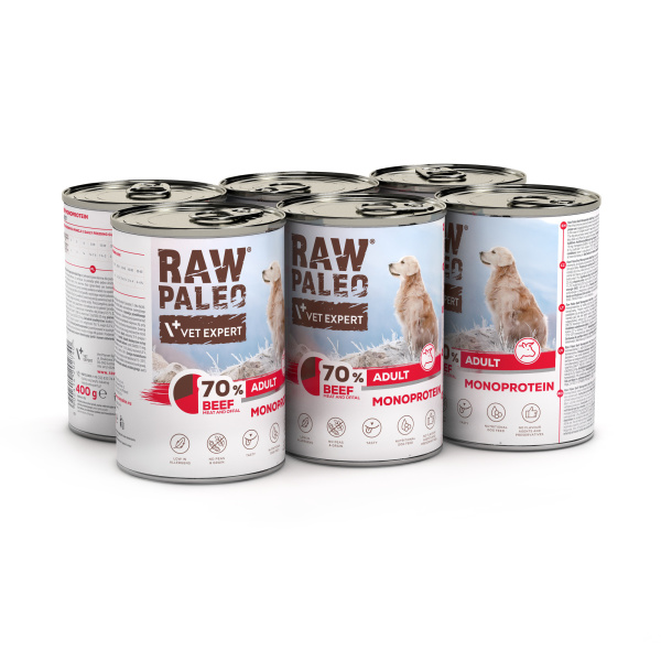 RAW PALEO ADULT DOG BEEF 6x400g - mokra karma dla psów dorosłych monoproteina z wołowiną
