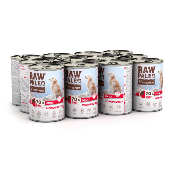 RAW PALEO ADULT DOG BEEF 12x400g - mokra karma dla psów dorosłych monoproteina z wołowiną
