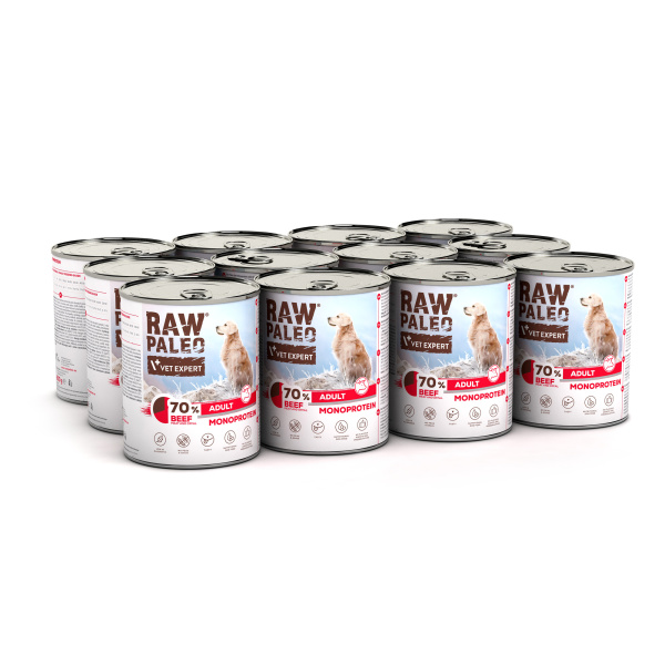 RAW PALEO ADULT DOG BEEF 12x800g - mokra karma dla psów dorosłych monoproteina z wołowiną