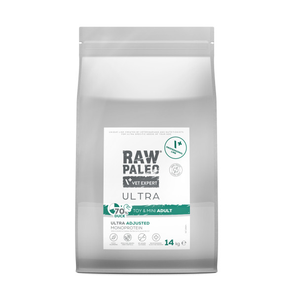 PAKIET 2x14kg  RAW PALEO ULTRA DUCK TOY&MINI ADULT - półwilgotna karma z kaczką dla psów dorosłych ras małych i miniaturowych