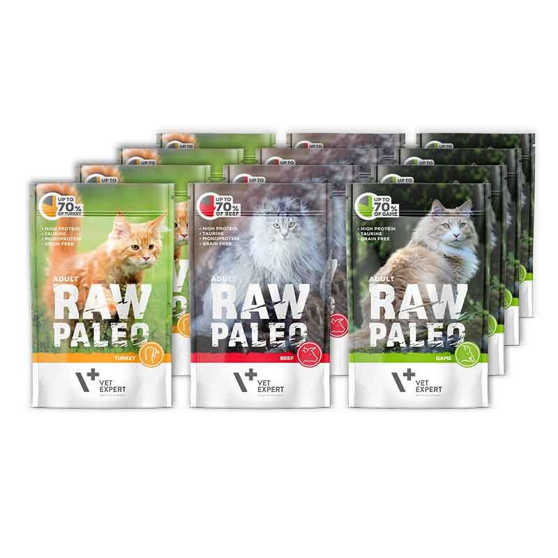 RAW PALEO ADULT CAT 12x100g - mokra karma dla kotów dorosłych - mix smaków