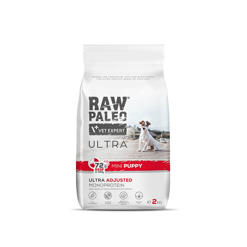 RAW PALEO ULTRA BEEF PUPPY MINI  - sucha karma z wołowiną dla szczeniąt ras małych (Wielkość opakowania: 14kg)