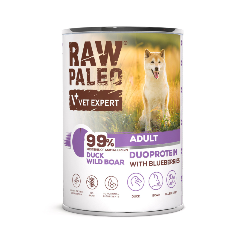 RAW PALEO DUCK&BOAR ADULT CAN 6x400g - mokra karma dla psów dorosłych duoproteina kaczka z dzikiem